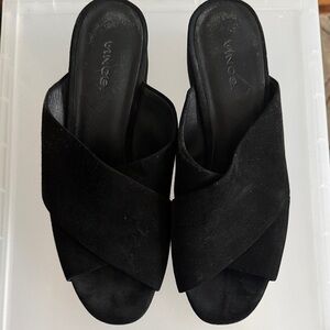 Vince Karsen Italian Suede Leather Slide Sandal Mule, Black Size 8.5M